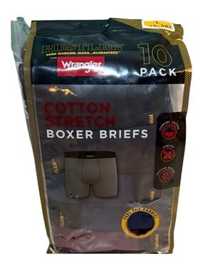 NEW! Wrangler Men's Cotton Stretch Boxer Briefs - 10 Pack Underwear Cotton M L